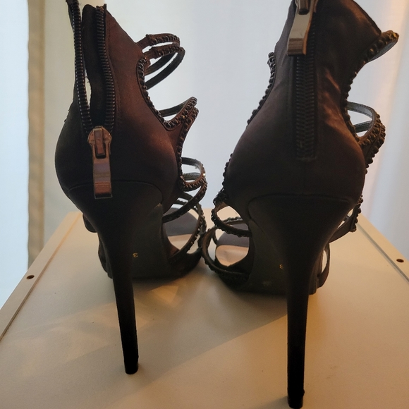 Black satin strappy stilettos - Picture 5 of 8